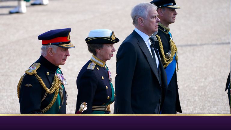 (left to right) King Charles III, the Princess Royal, the Duke of York and the Earl of Wessex walk behind Queen Elizabeth II&#39;s coffin during the procession from the Palace of Holyroodhouse to St Giles&#39; Cathedral, Edinburgh. Picture date: Monday September 12, 2022.