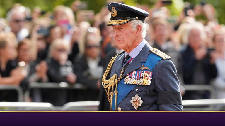 Britain&#39;s King Charles III follows the coffin of Queen Elizabeth II during a procession from Buckingham Palace to Westminster Hall in London, Wednesday, Sept. 14, 2022. Martin Meissner/Pool via REUTERS