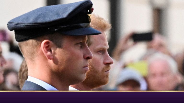 Britain&#39;s William, Prince of Wales and Prince Harry march during a procession where the coffin of Britain&#39;s Queen Elizabeth is transported from Buckingham Palace to the Houses of Parliament for her lying in state, in London, Britain, September 14, 2022.   REUTERS/Clodagh Kilcoyne 



     TPX IMAGES OF THE DAY     