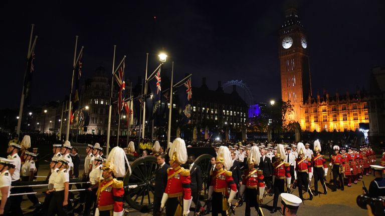 An early morning rehearsal for Queen Elizabeth II's funeral in London, ahead of her funeral on Monday.  Date taken: Thursday, September 15, 2022.