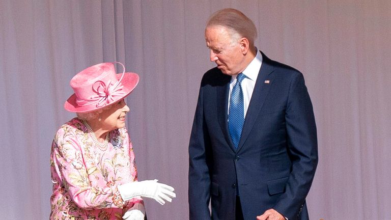The Queen and US President Joe Biden met at Windsor Castle in June 2021. Pic: AP