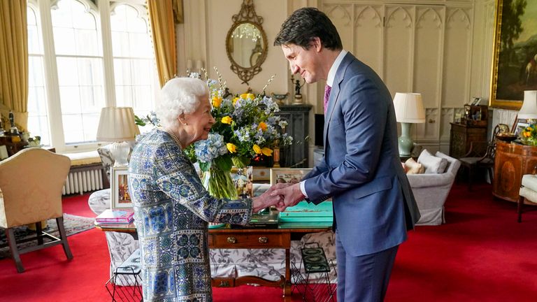 The Queen and Canadian Prime Minister Justin Trudeau at Windsor Castle in March this year.  Photo: AP