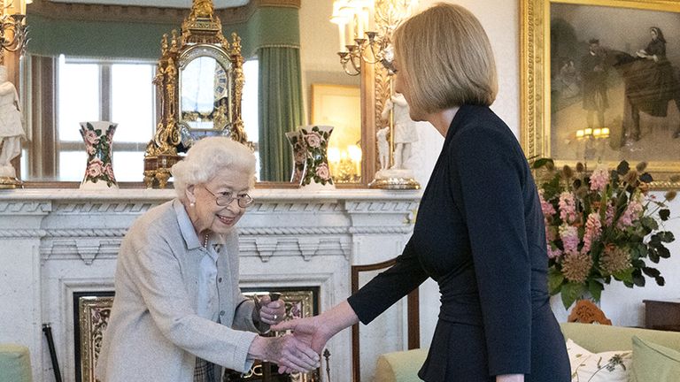 Queen Elizabeth II welcomes Liz Truss during an audience at Balmoral, Scotland, where she invited the newly elected leader of the Conservative party to become Prime Minister and form a new government. Picture date: Tuesday September 6, 2022.