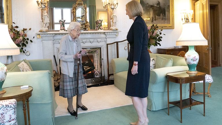 Queen Elizabeth II welcomes Liz Truss during an audience at Balmoral, Scotland, where she invited the newly elected leader of the Conservative party to become Prime Minister and form a new government. Picture date: Tuesday September 6, 2022.