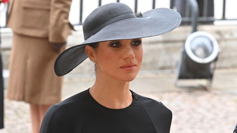 The funeral of Her Majesty the Queen at Westminster Abbey - West Door- Picture shows Meghan, Duchess of Sussex, September 19, 2022. Geoff Pugh/Pool via REUTERS

