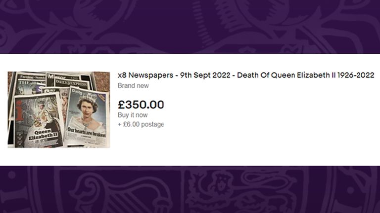 Bundles of different newspapers marking the Queen&#39;s death are also a popular choice for online sellers. Pic:Ebay