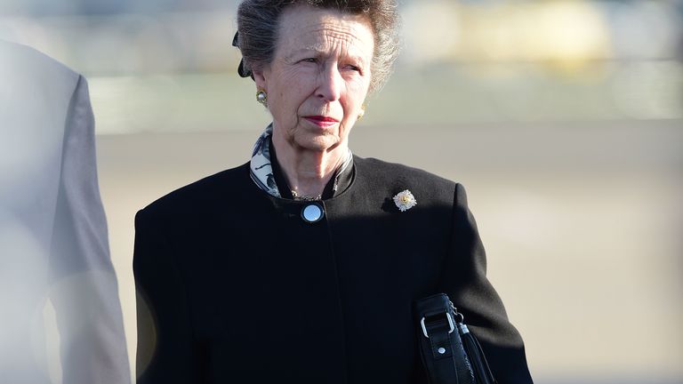 The Princess Royal at Edinburgh Airport as she prepares to accompany her mother&#39;s body