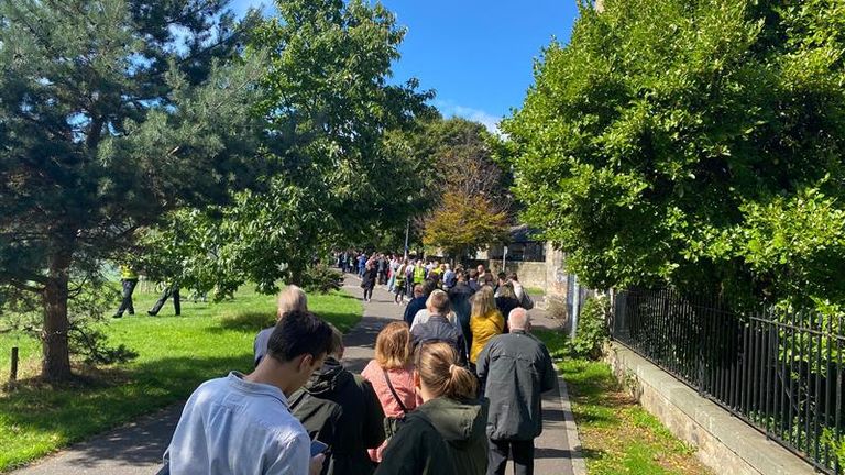Long queues at The Meadows, Edinburgh to pay their respects to the Queen