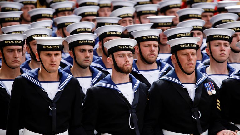 Members of the Royal Navy attend the state funeral and burial of Britain&#39;s Queen Elizabeth, in London, Britain, September 19, 2022. REUTERS/Alkis Konstantinidis/Pool