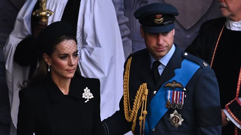 The Prince and Princess of Wales leave after a service for the reception of Queen Elizabeth II&#39;s coffin at Westminster Hall, in the Palace of Westminster, London, where it will lie in state ahead of her funeral on Monday. Picture date: Wednesday September 14, 2022.
