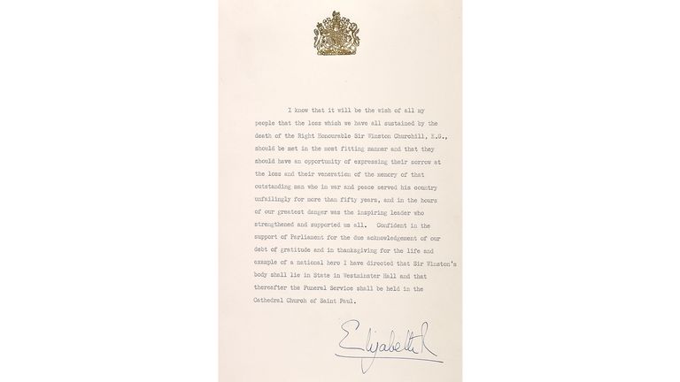 The Queen personally wrote to Parliament to request Sir Winston Churchill had a state funeral