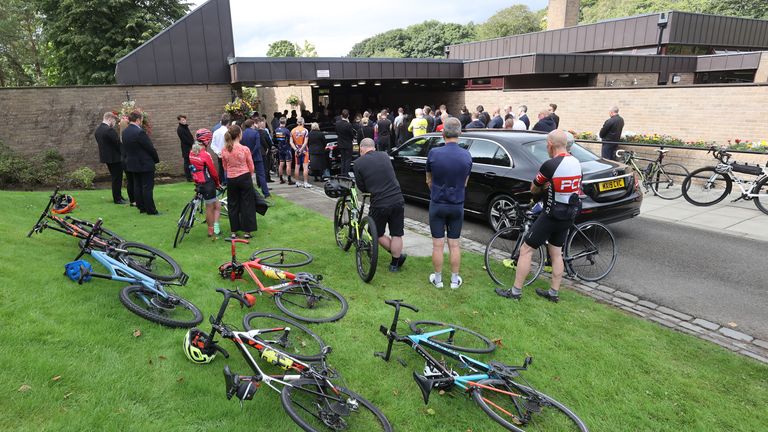 Mourners at the funeral of Rab Wardell