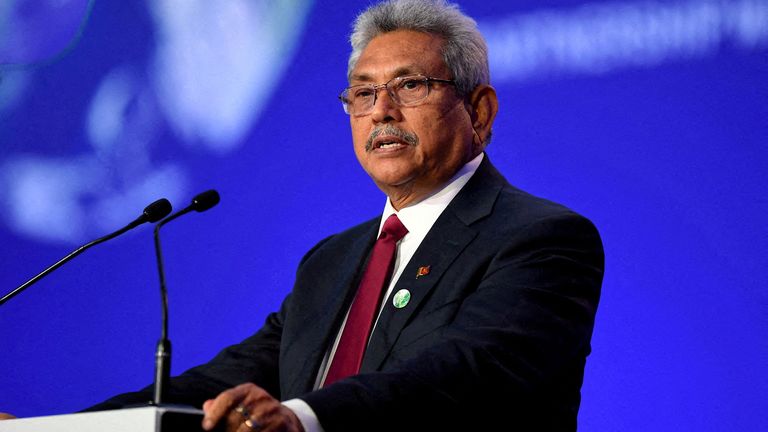 The then President of Sri Lanka, Gotabaya Rajapaksa, presented his national declaration during the World Leadership session & # 39;  Summit at the United Nations Climate Change Conference (COP26) in Glasgow, Scotland, England November 1, 2021. Andy Buchanan / Pool via REUTERS / File Phot