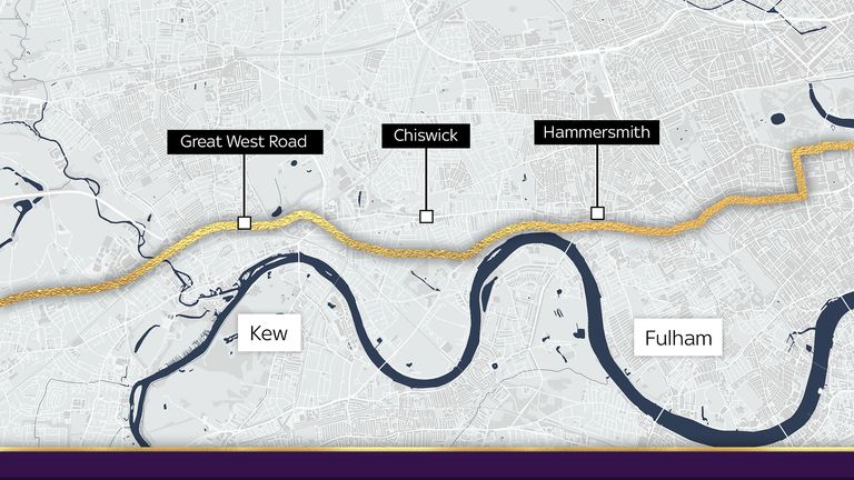 The route the hearse will take through west London