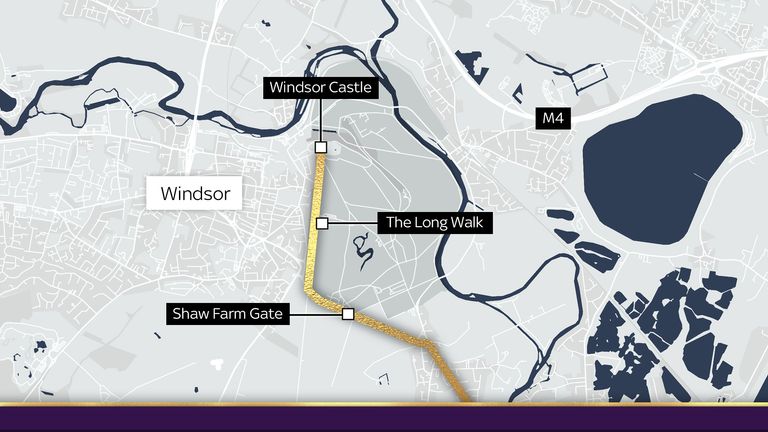 The route the procession will take to Windsor Castle