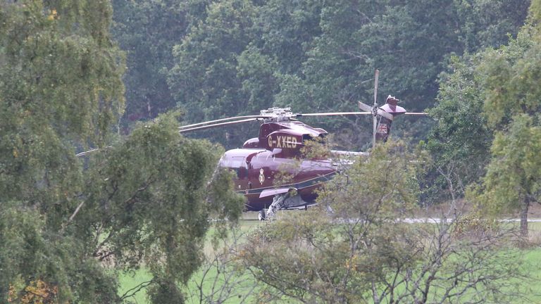 Royal helicopter which has landed at Balmoral Castle this morning. Pic: Peter Jolly
