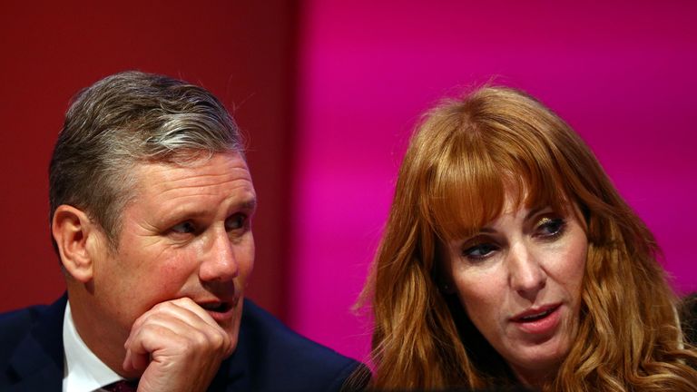 Sir Keir Starmer and party&#39;s deputy leader Angela Rayner at Labour Party annual conference in Brighton 2021