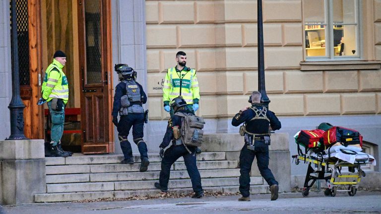 Police at the scene of the school attack in Malmo, Sweden, on 21 March. File pic: Johan Nilsson/TT News Agency via AP