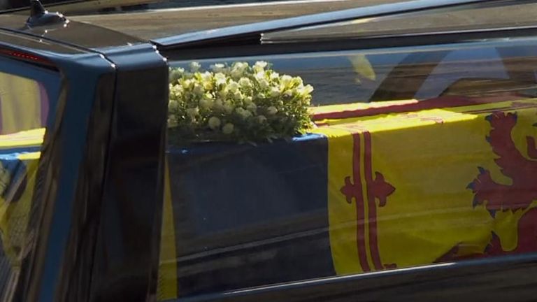 The Queen&#39;s coffin procession left St Giles&#39; Cathedral in Edinburgh to begin the journey to London.
From Edinburgh Airport, it will travel to RAF Northolt and on to Buckingham Palace.