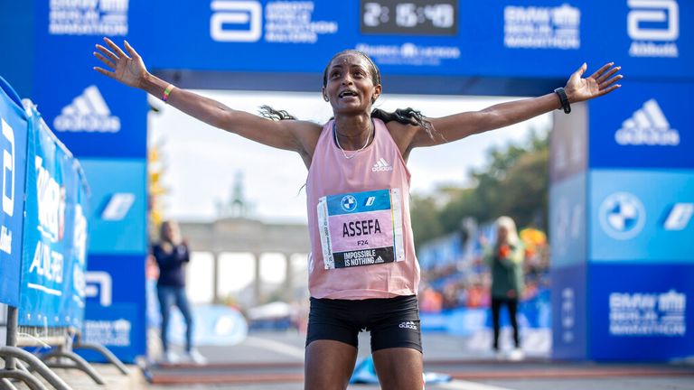 Assefa obliterated her personal best as she ran the third-fastest time ever. Pic: AP