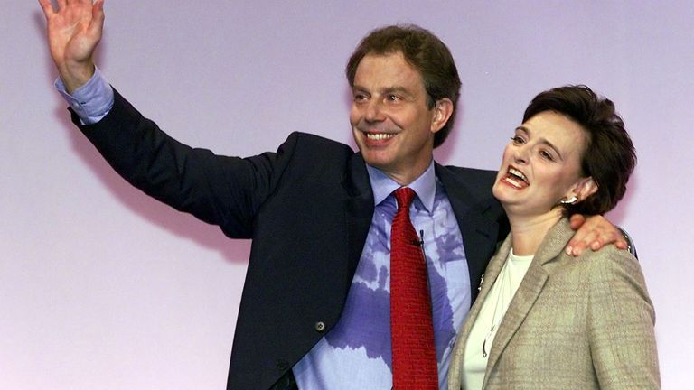 Tony Blair and wife Cherie pictured after his hot-under-the-collar keynote speech