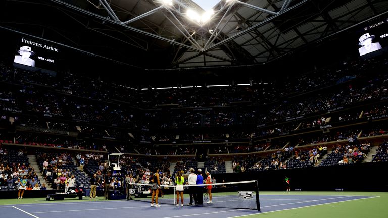 A minutes silence before a women&#39;s semi-final match at the US Open tennis at Flushing Meadows, New York 