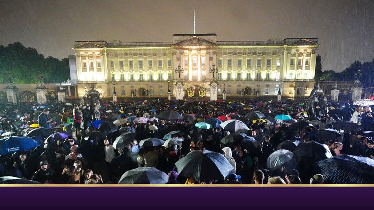 Thousands gather outside Buckingham Palace after the news of the Queen's death was announced