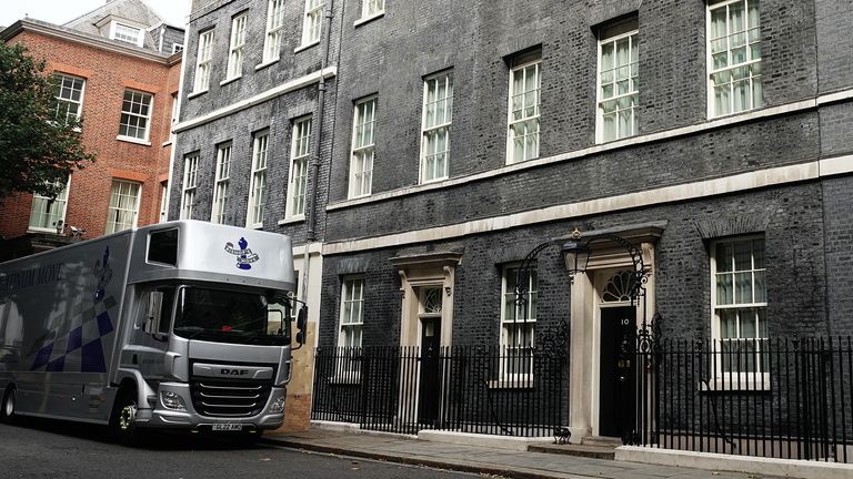 A van from the company Bishop&#39;s Move, which specialises in removals, storage and shipping, in Downing Street, London. Picture date: Friday September 2, 2022.