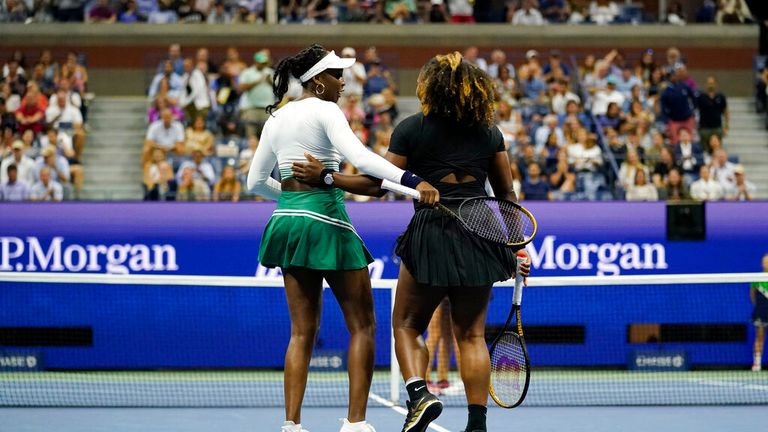 The sisters embrace after losing the match Pic: AP