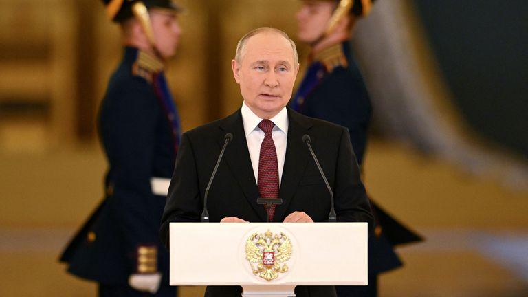 Russian President Vladimir Putin delivers a speech during a ceremony to receive letters of credence from newly-appointed foreign ambassadors at the Kremlin in Moscow, Russia, September 20, 2022. Sputnik/Pavel Bednyakov/Pool via REUTERS ATTENTION EDITORS - THIS IMAGE WAS PROVIDED BY A THIRD PARTY.
