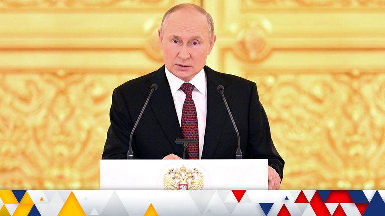   Vladimir Putin delivers a speech during a ceremony to receive letters of credence from newly-appointed foreign ambassadors  