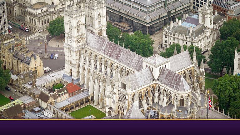 File photo dated 09/07/2021 of an aerial view of Westminster Abbey in central London, where the Queen's funeral will take place.  Issue date: Friday September 9, 2022.