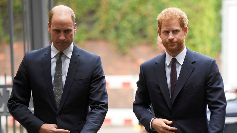 Britain&#39;s Prince William, the Duke of Cambridge, left, and Prince Harry arrive to visit the Support4Grenfell Community Hub in London, Tuesday, Sept. 5, 2017. (Toby Melville/ Pool via AP)