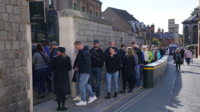 People queue outside as Windsor Castle and St George&#39;s Chapel reopen to public for first time
