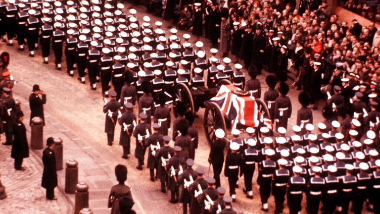 Winston Churchill&#39;s funeral. Pic: AP
