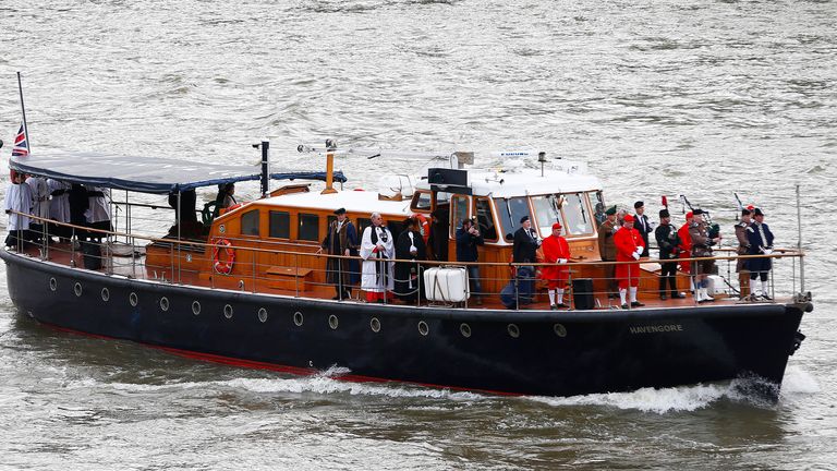 Sir Winston Churchill&#39;s family travel on the Havengore on the 50th anniversary of his funeral 