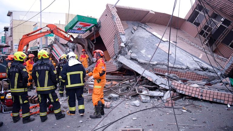 Firefighters have been at the scene of the collapsed building in the Yuli township