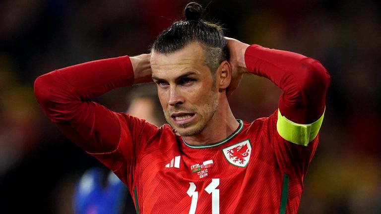 Gareth Bale reacts to a missed chance against Poland