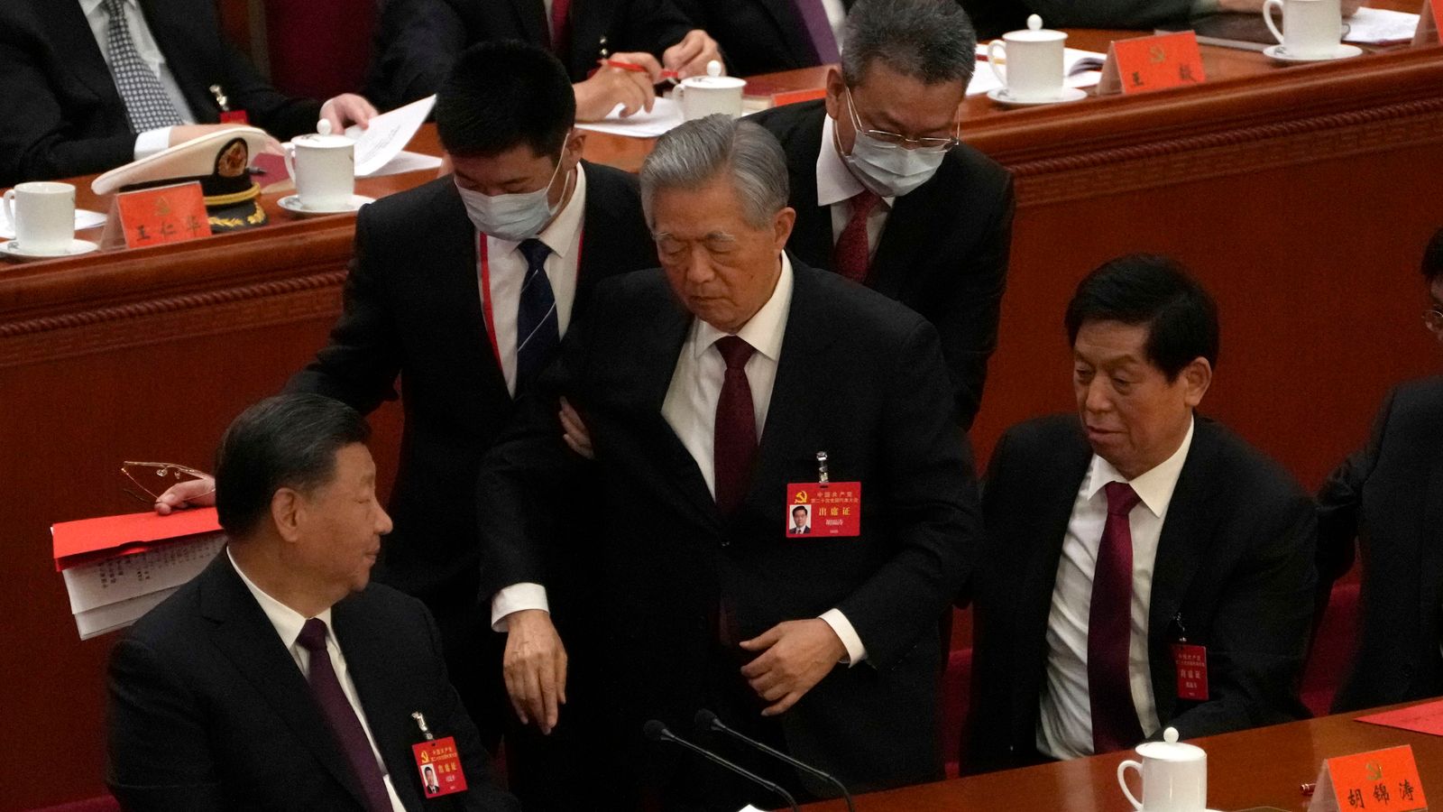 China's former president Hu Jintao unexpectedly escorted out of party congress