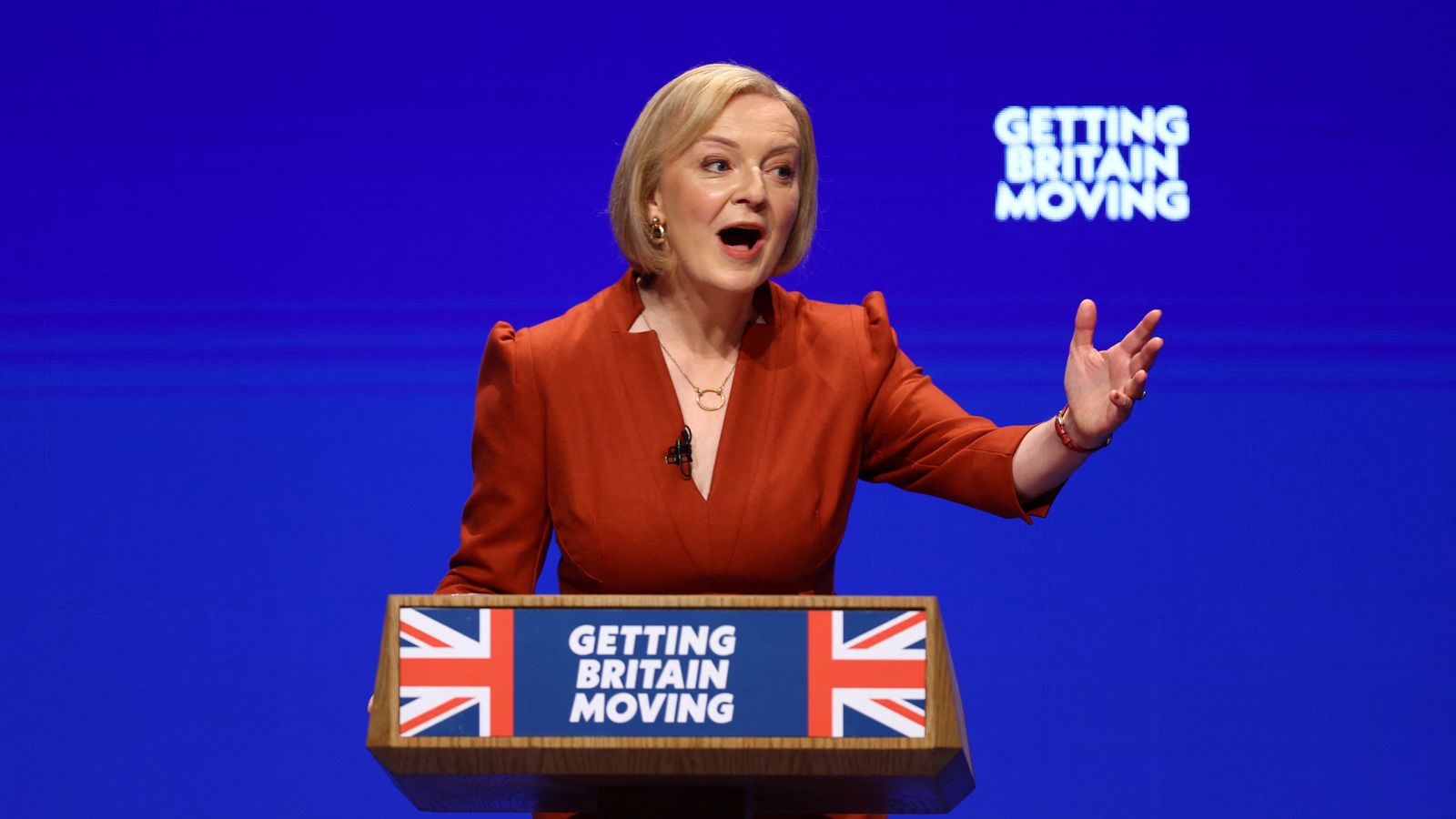 Prime Minister Liz Truss heckled during conference speech that warns of 'stormy days' ahead amid cabinet split