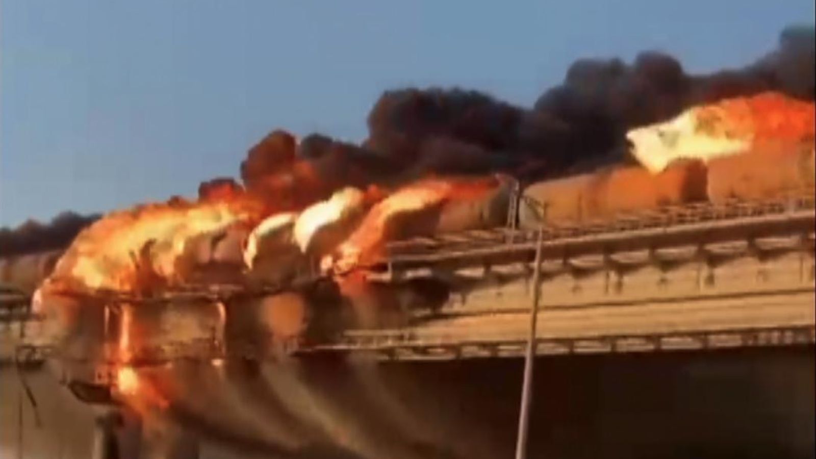 Ukraine war: Key bridge linking Russia to Crimea partially destroyed after explosion