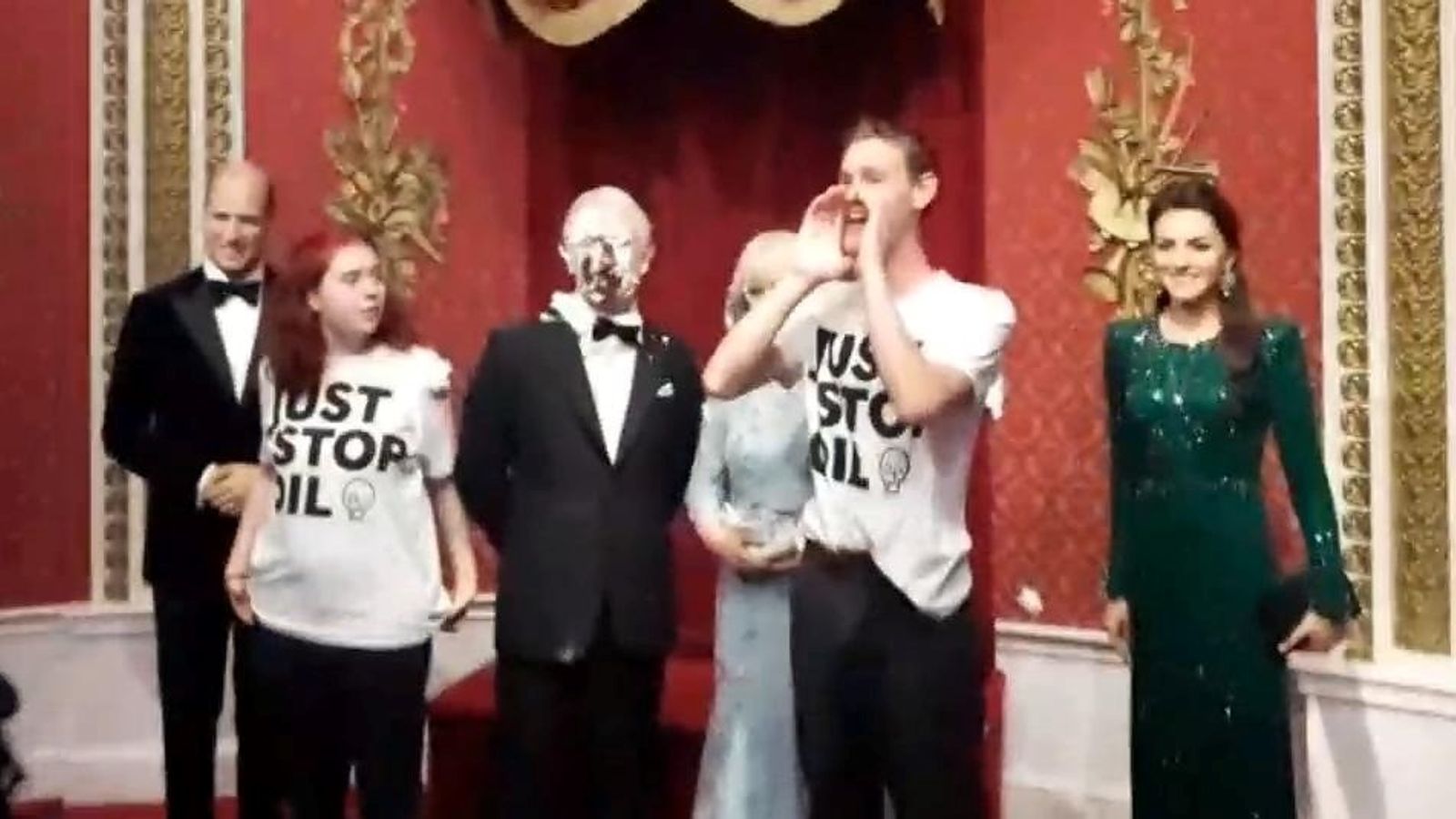 Just Stop Oil protesters smear King Charles III waxwork with chocolate cake