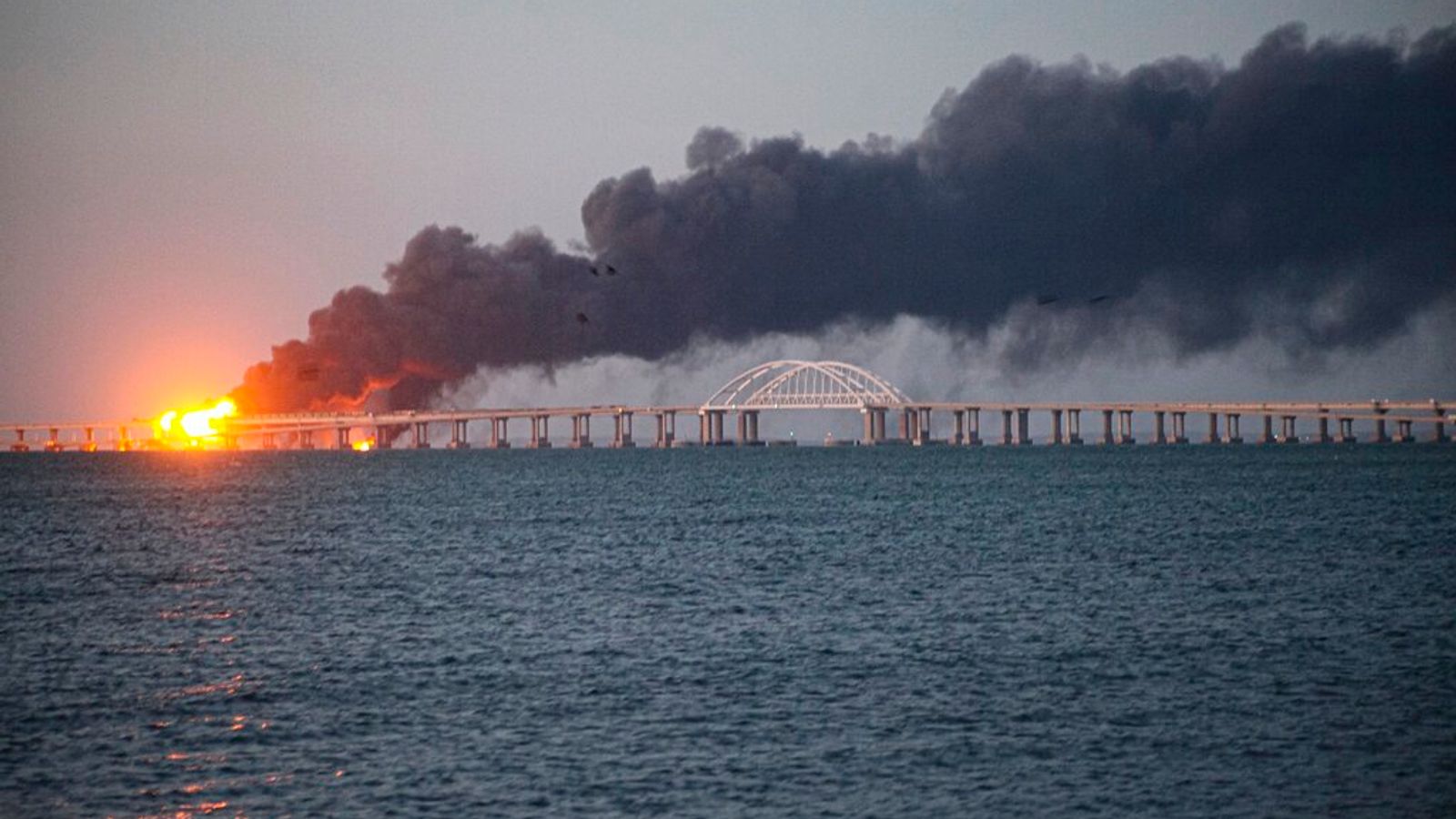 Crimea bridge partially destroyed | News UK Video News | Sky News