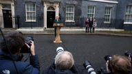 Liz Truss delivers a speech on her last day in office as British Prime Minister, outside Number 10 Downing Street , in London, Britain, October 25, 2022. REUTERS/Henry Nicholls
