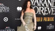 Rihanna arrives at the world premiere of "Black Panther: Wakanda Forever" on Wednesday, Oct. 26, 2022, at the El Capitan Theatre in Los Angeles. (Photo by Richard Shotwell/Invision/AP)