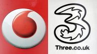 Vodafone and three signs