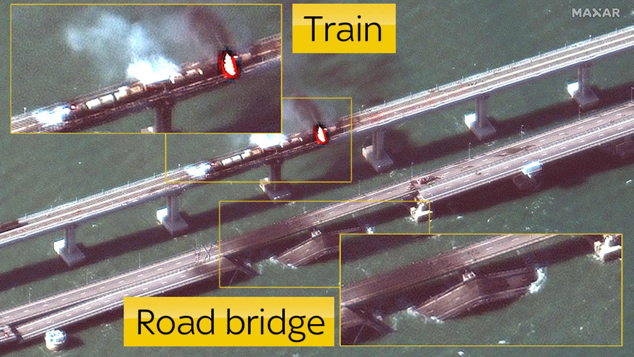 Ukraine War What Do Satellite Images Of The Kerch Bridge Explosion   Skynews Kerch Bridge Forensics 5926853 