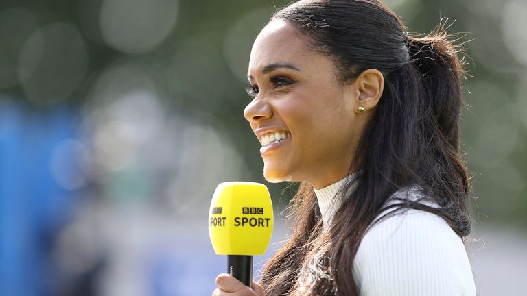 September 12, 2021, Kington Upon Thames, United Kingdom: Kington Upon Thames, England, 12th September 2021. Television presenter, Alex Scott during the The FA Womens Super League match at Kingsmeadow, Kington Upon Thames. Picture credit should read: Paul Terry / Sportimage(Credit Image: © Paul Terry/CSM via ZUMA Wire) (Cal Sport Media via AP Images)