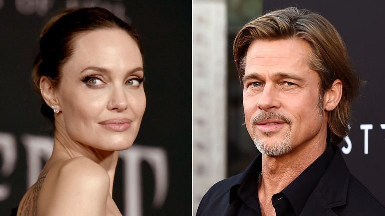 This combo photo shows Angelina Jolie at a premiere in Los Angeles on Sept. 30, 2019, left, and Brad Pitt at a special screening on Sept. 18, 2019. A new Angelina Jolie court filing alleges that on a 2016 flight , Brad Pitt grabbed her by the head and shook her, then strangled one of her children and punched another when they tried to defend her.  Descriptions of abuse on the private flight appeared in a countersuit Jolie filed Thursday in the couple's dispute over a winery they co-owned.  (AP Photo/File)