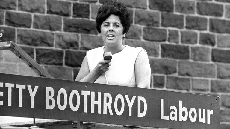 Miss Betty Boothroyd, Labour, electioneering in the Nelson & Colne by-election.
Date: 1968-06-12